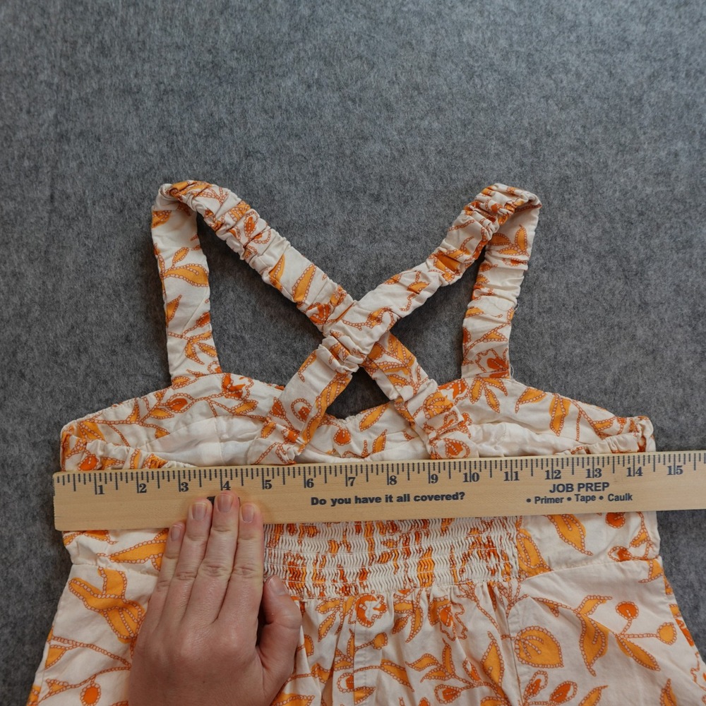 Maeve Dress Women Extra Small Orange Floral Cotton Smocked Back Strappy Halter - Picture 7 of 13